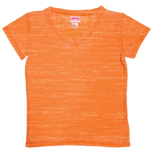 [820-250L] Round Neck Burnout T-Shirt - Bright Orange - Large