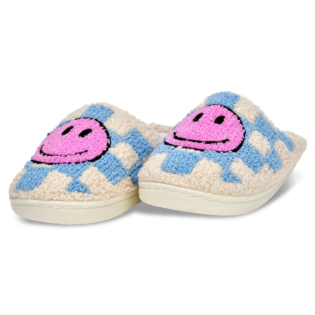 Blue & Pink Happy Check Slippers 