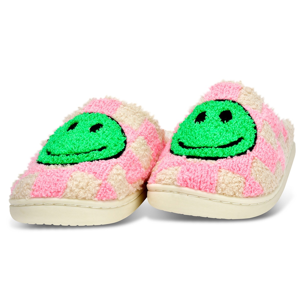 Pink & Green Happy Check Slippers 