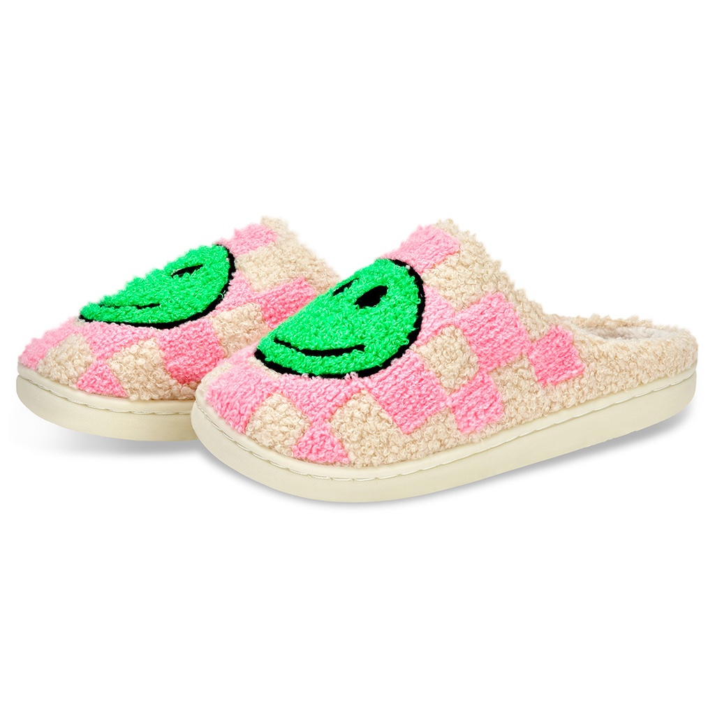 Pink & Green Happy Check Slippers 