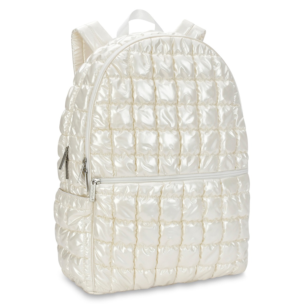 Pearl White Shiny Puffer Backpack