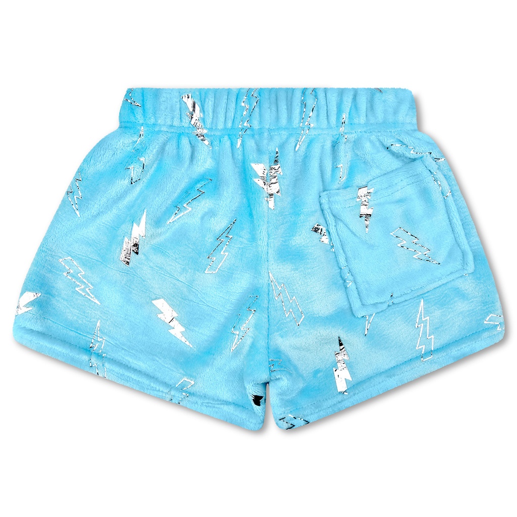 Blue Foil Lightning Plush Shorts