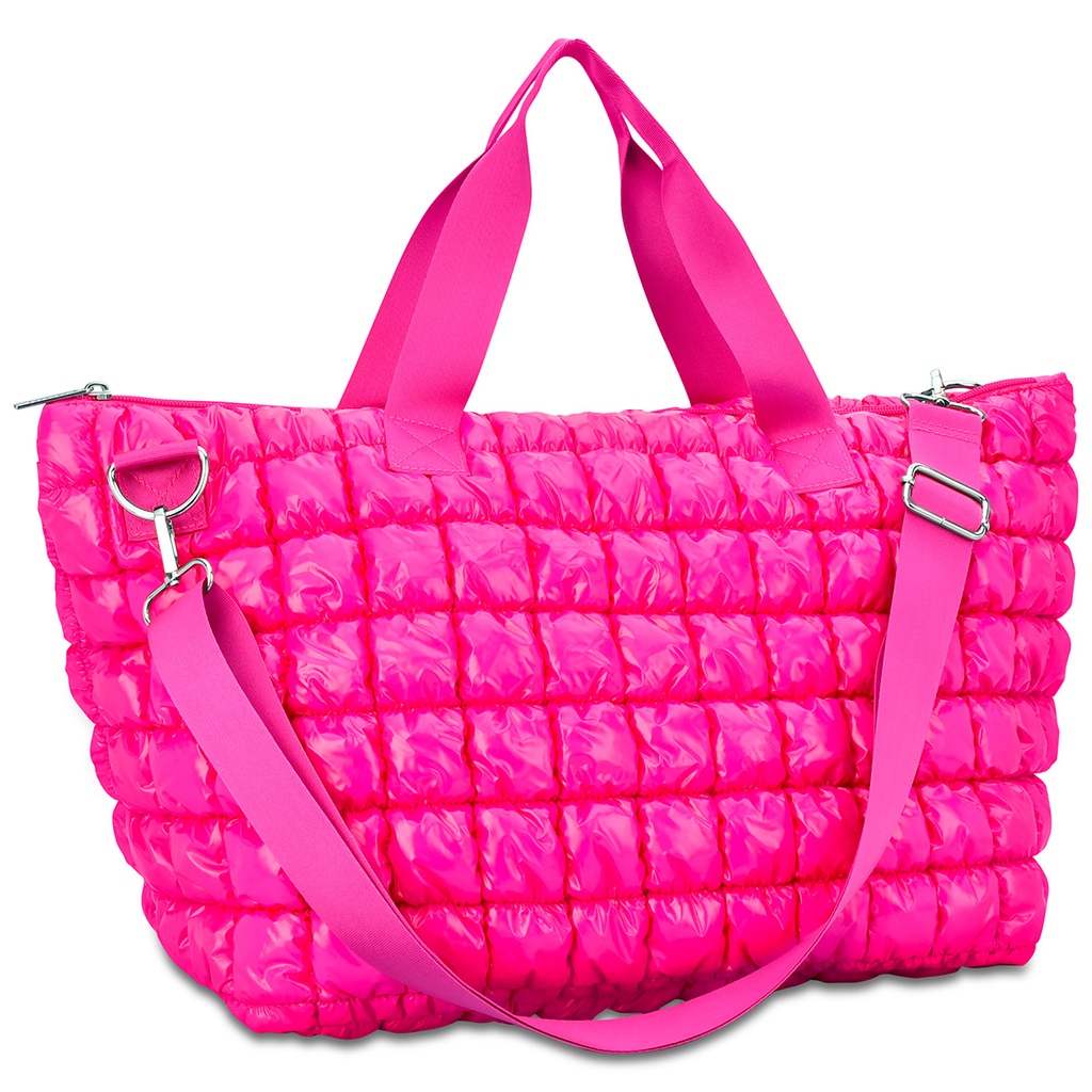 Hot Pink Shiny Puffer Overnight Bag