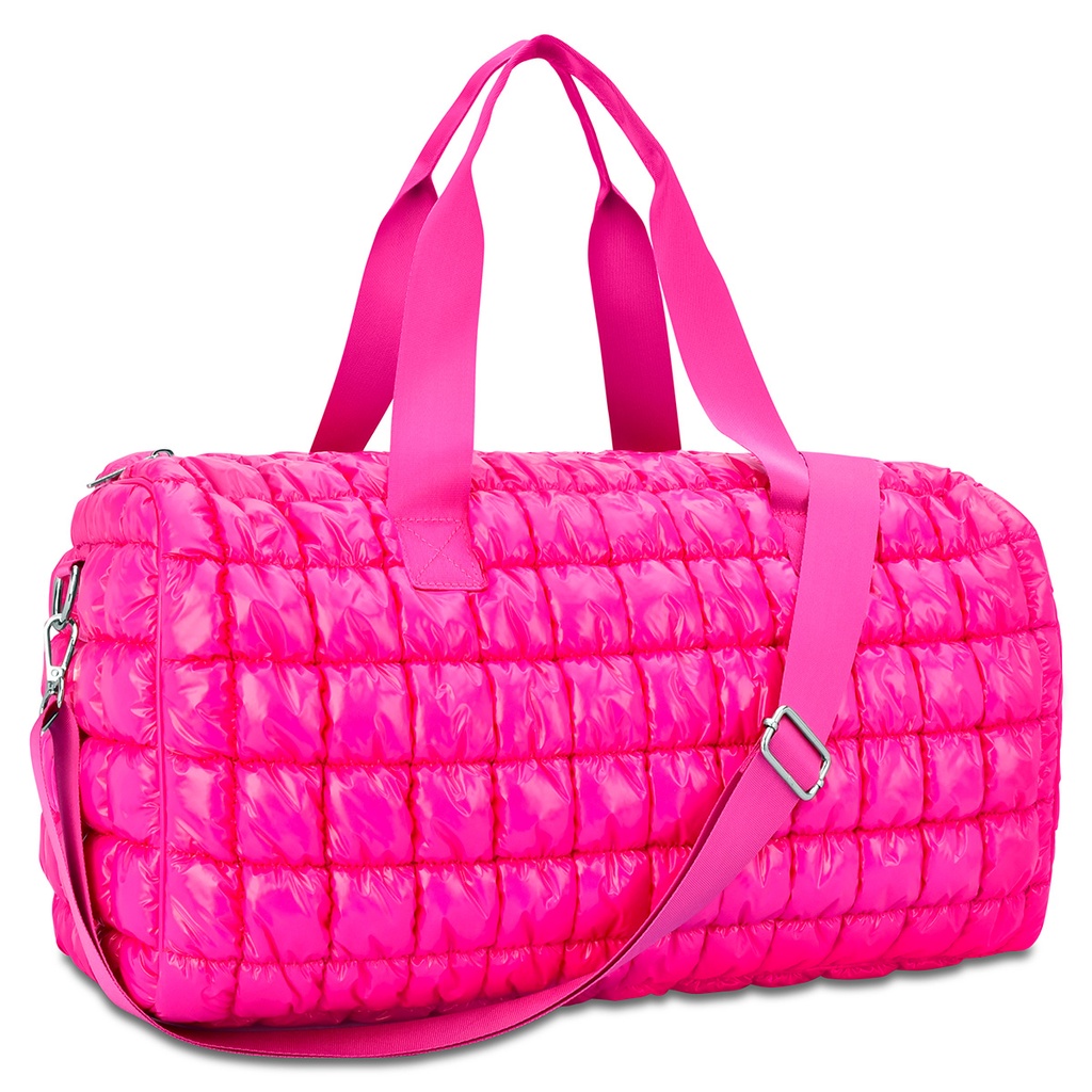 Hot Pink Shiny Puffer Duffel Bag - Thumbnail 2