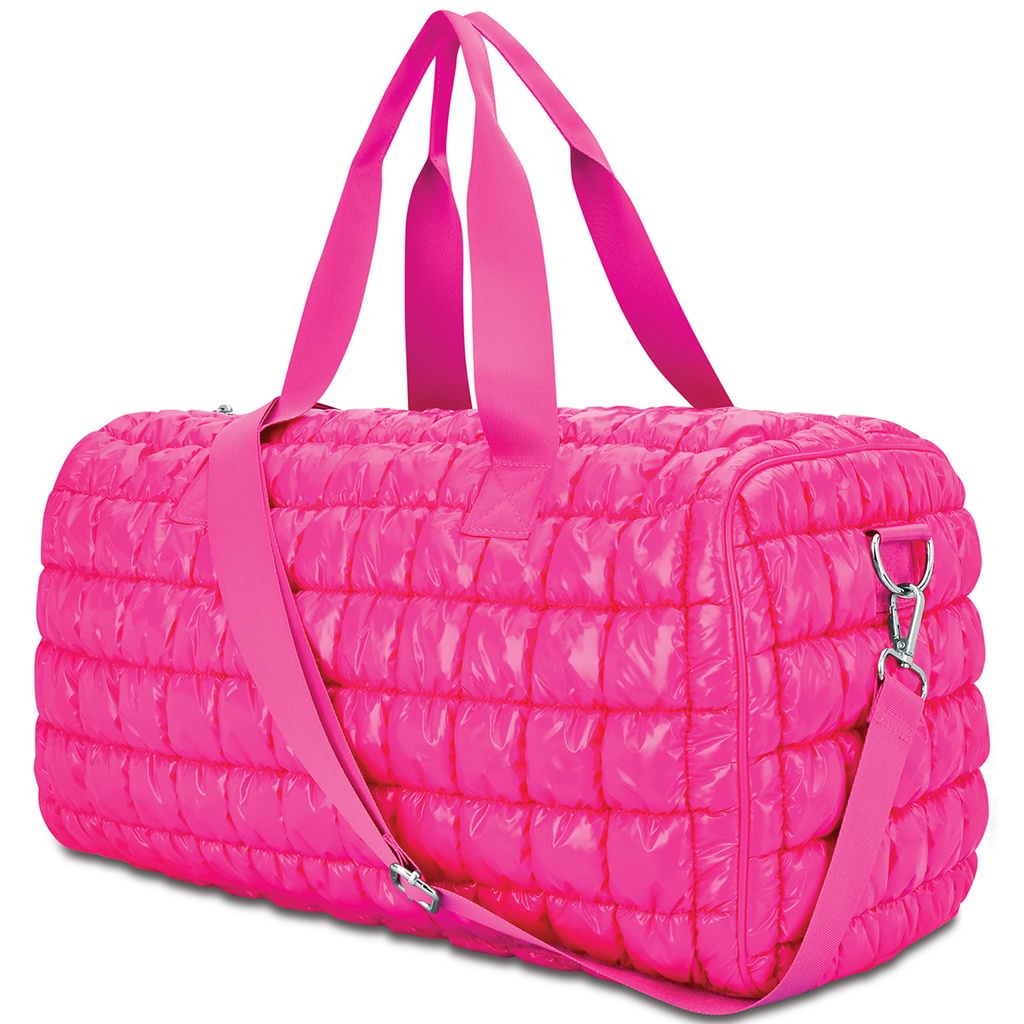 Hot Pink Shiny Puffer Duffel Bag