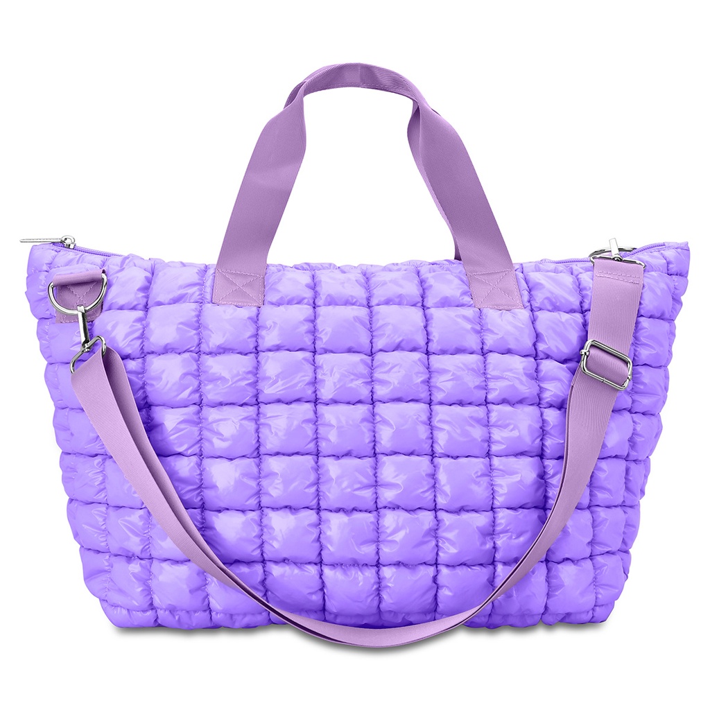 Lavender Shiny Puffer Overnight Bag