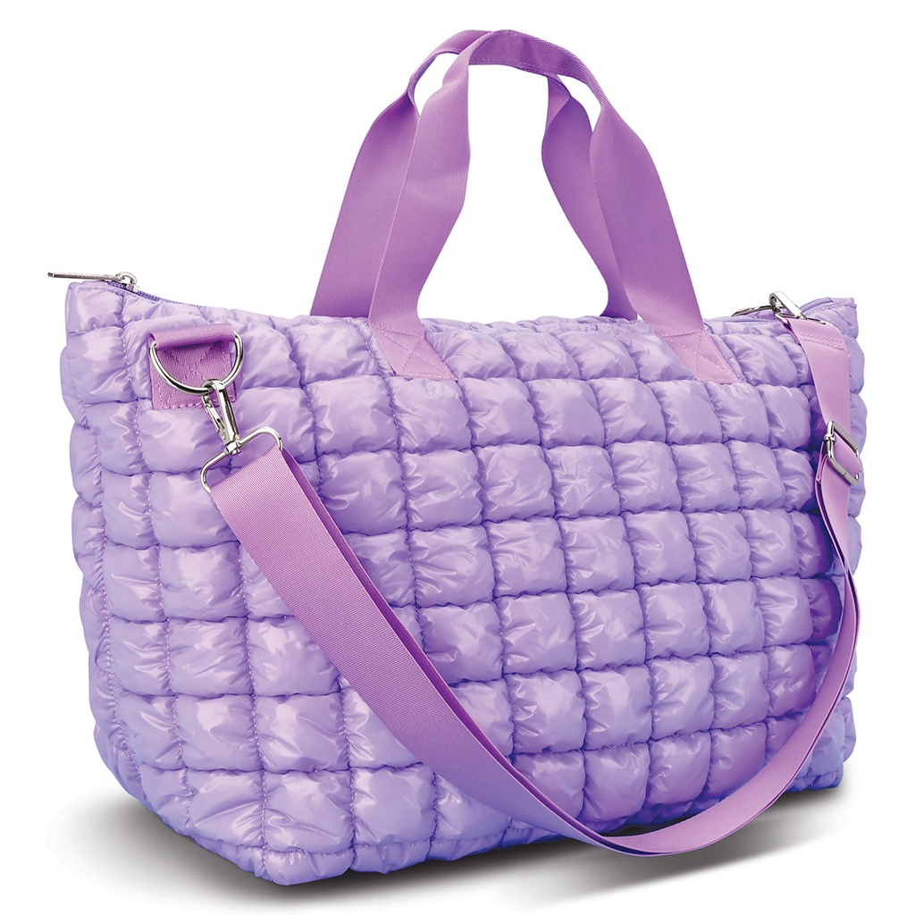 Lavender Shiny Puffer Overnight Bag