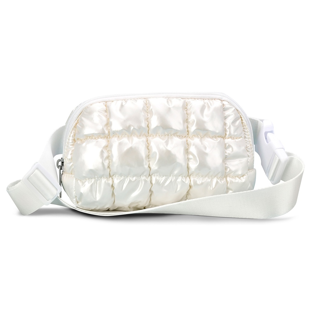 Pearl White Shiny Puffer Belt Bag