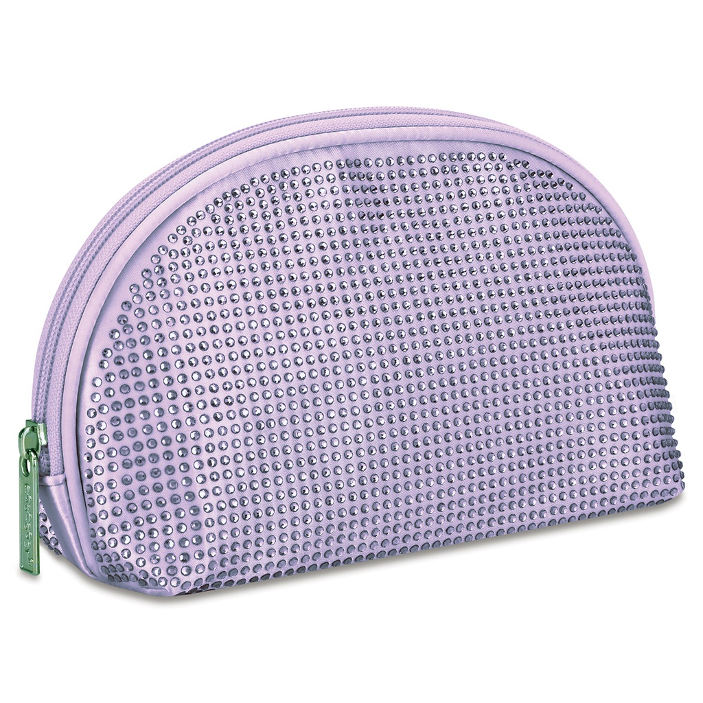 Lavender Rhinestone Oval Cosmetic Bag