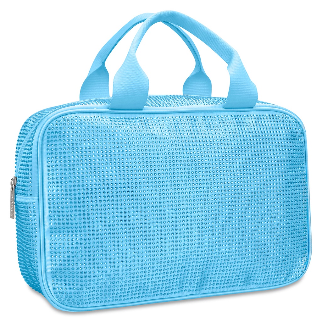 Blue Rhinestone Large Cosmetic Bag
