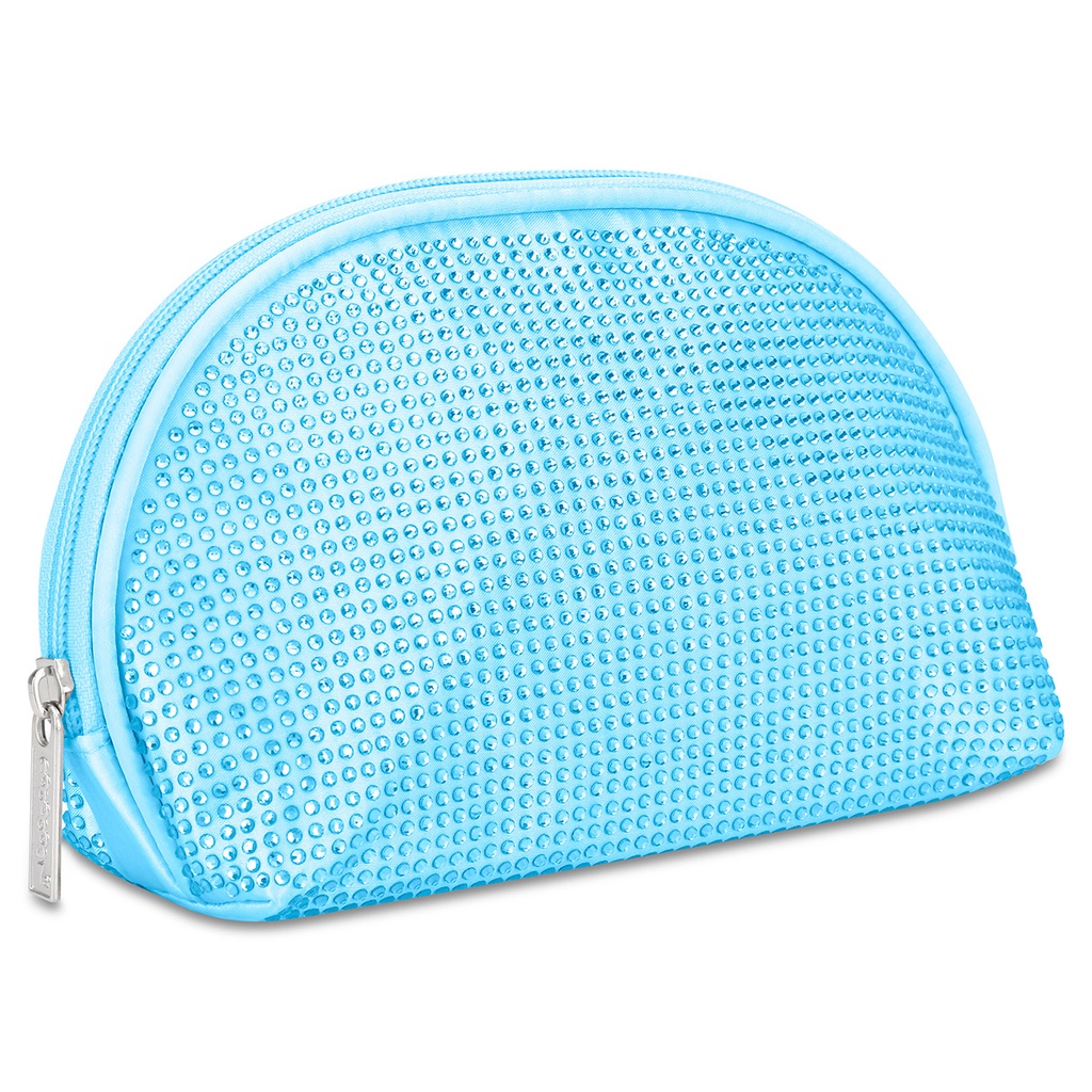 Blue Rhinestone Oval Cosmetic Bag