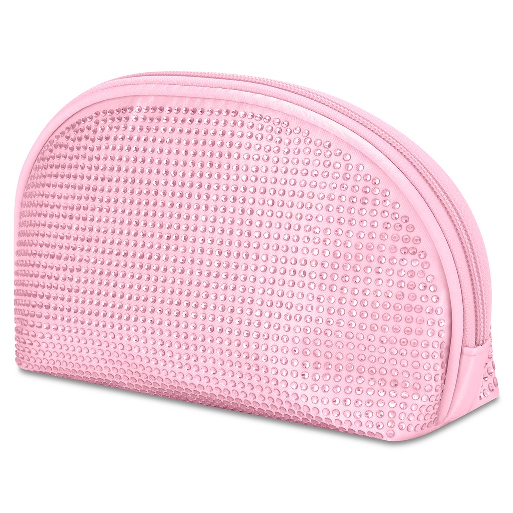Pink Rhinestone Oval Cosmetic Bag
