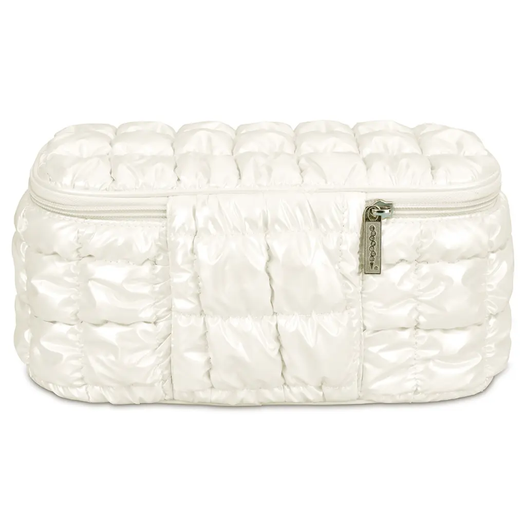 Pearl White Shiny Puffer Cosmetic Case - Thumbnail 2