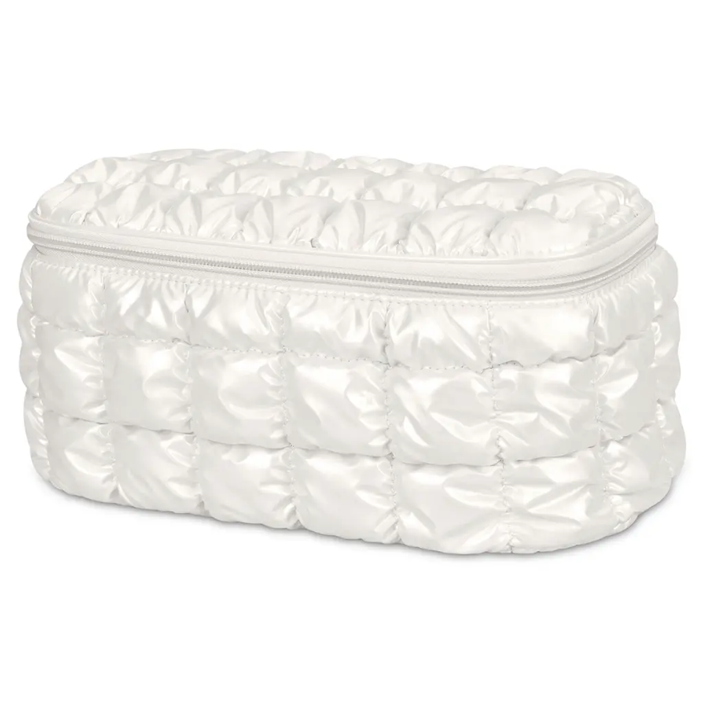 Pearl White Shiny Puffer Cosmetic Case - Thumbnail 3