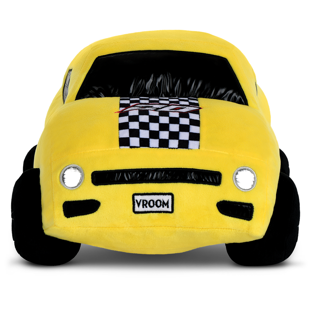 Yellow Race Car Fleece and Metallic Pillow