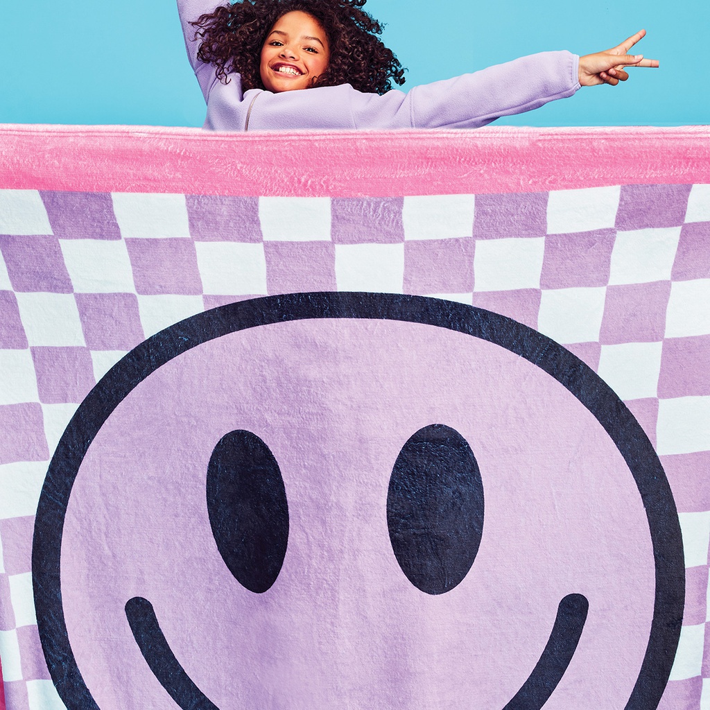 Checkered Smiles Plush Blanket