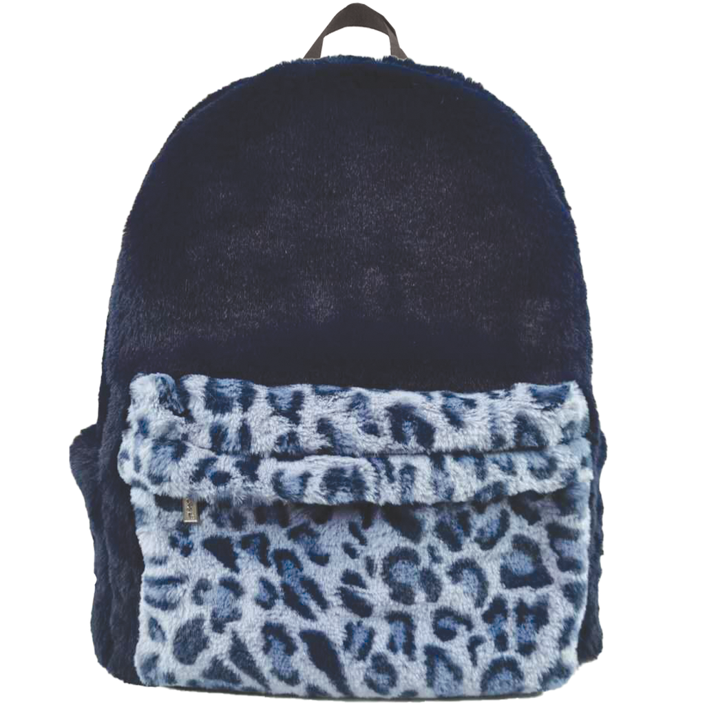 Blue Leopard Furry Backpack