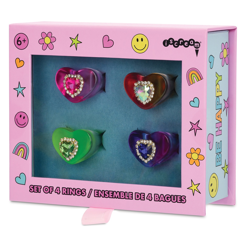 Jewel Heart Ring Set - 4 rings