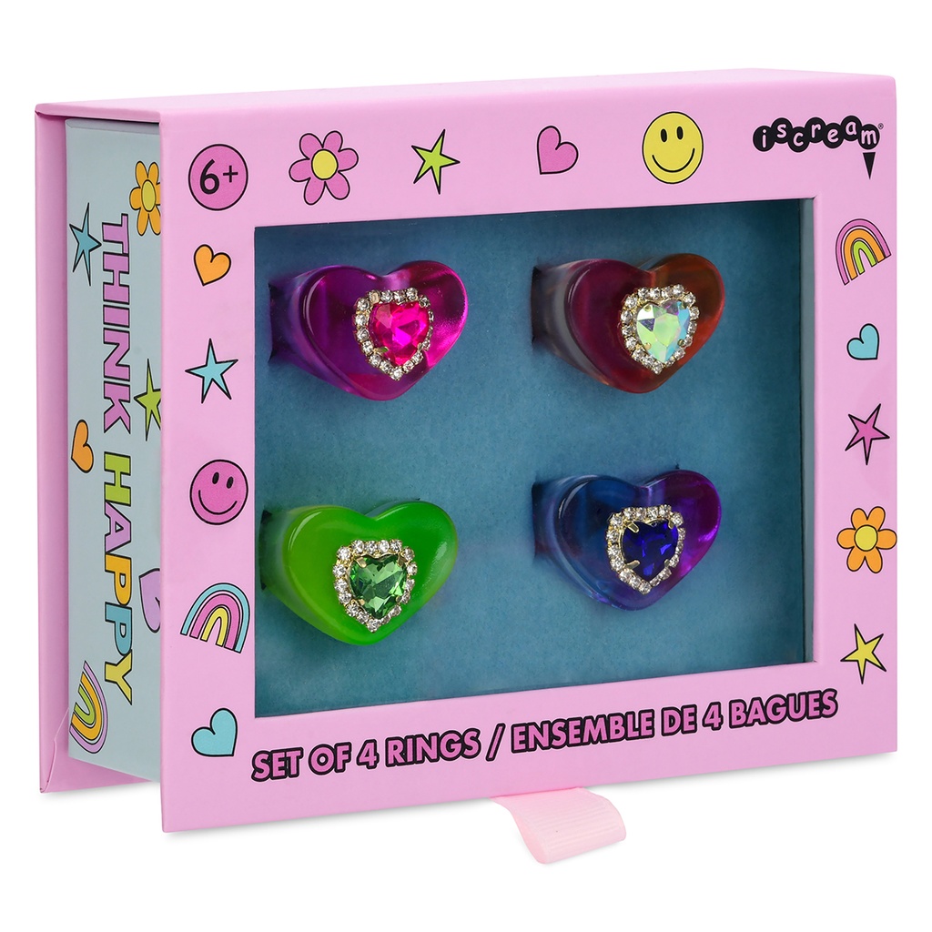 Jewel Heart Ring Set - 4 rings