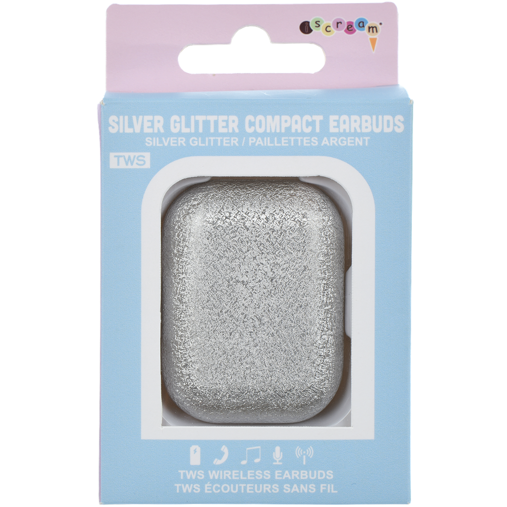 Silver Glitter Compact Earbuds