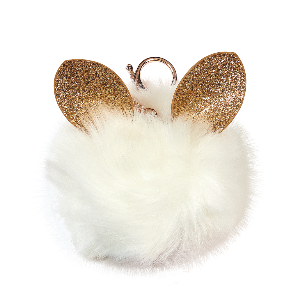 Glitter Ears Furry Pom-Pom Clip White
