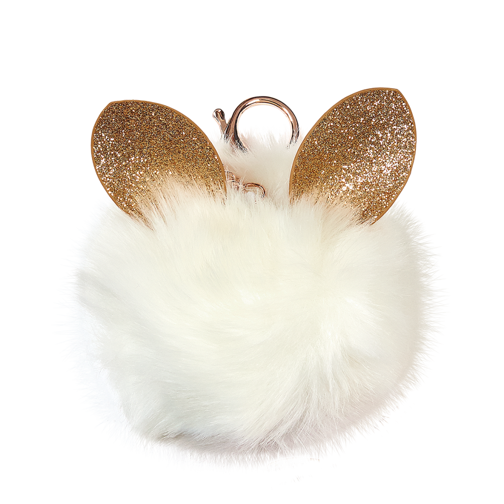 [860-468] Glitter Ears Furry Pom-Pom Clip White