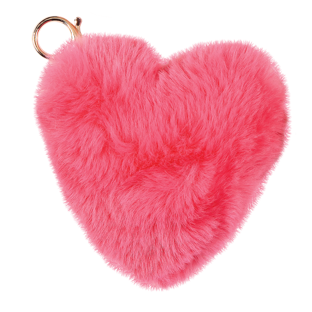 Heart Furry Pom-Pom Clip Hot Pink