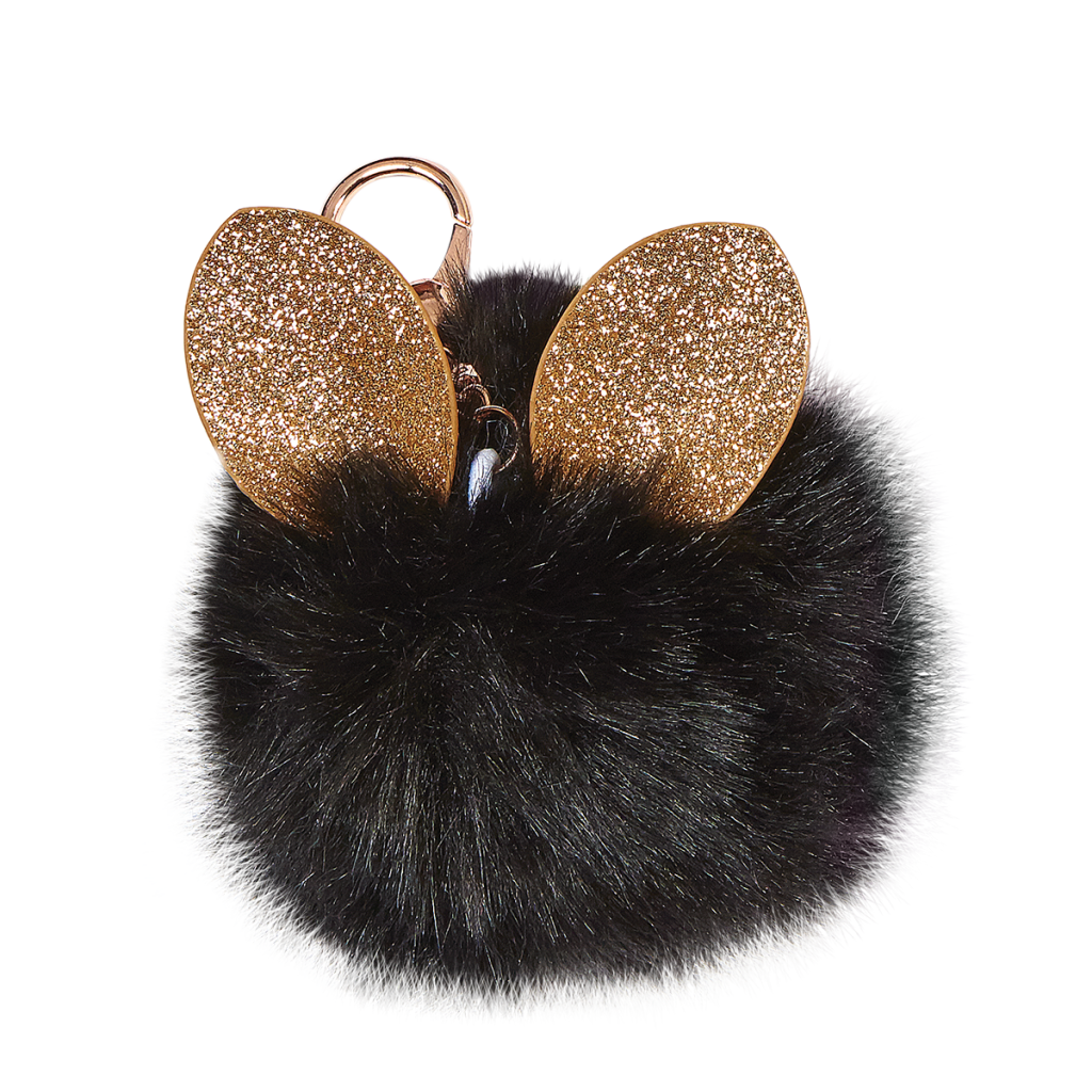 Glitter Ears Furry Pom-Pom Clip Black