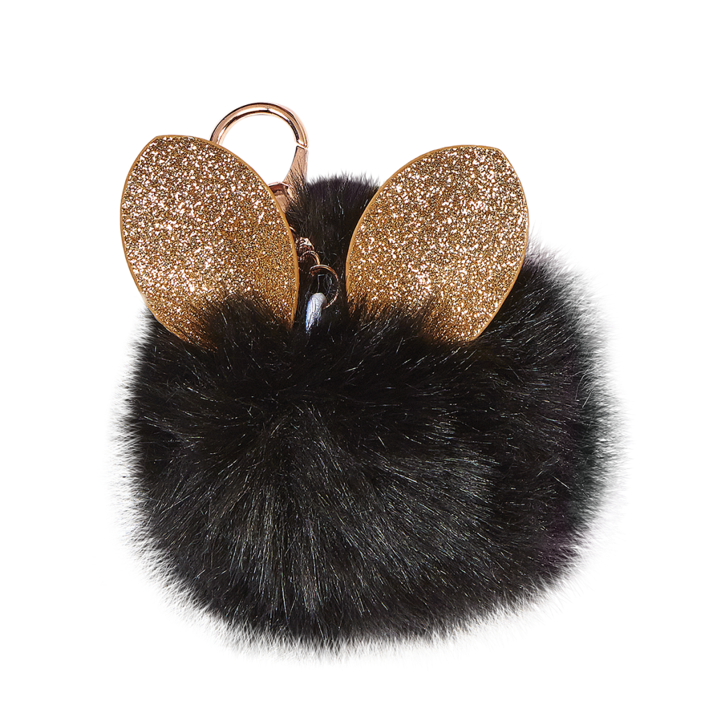 [860-469] Glitter Ears Furry Pom-Pom Clip Black