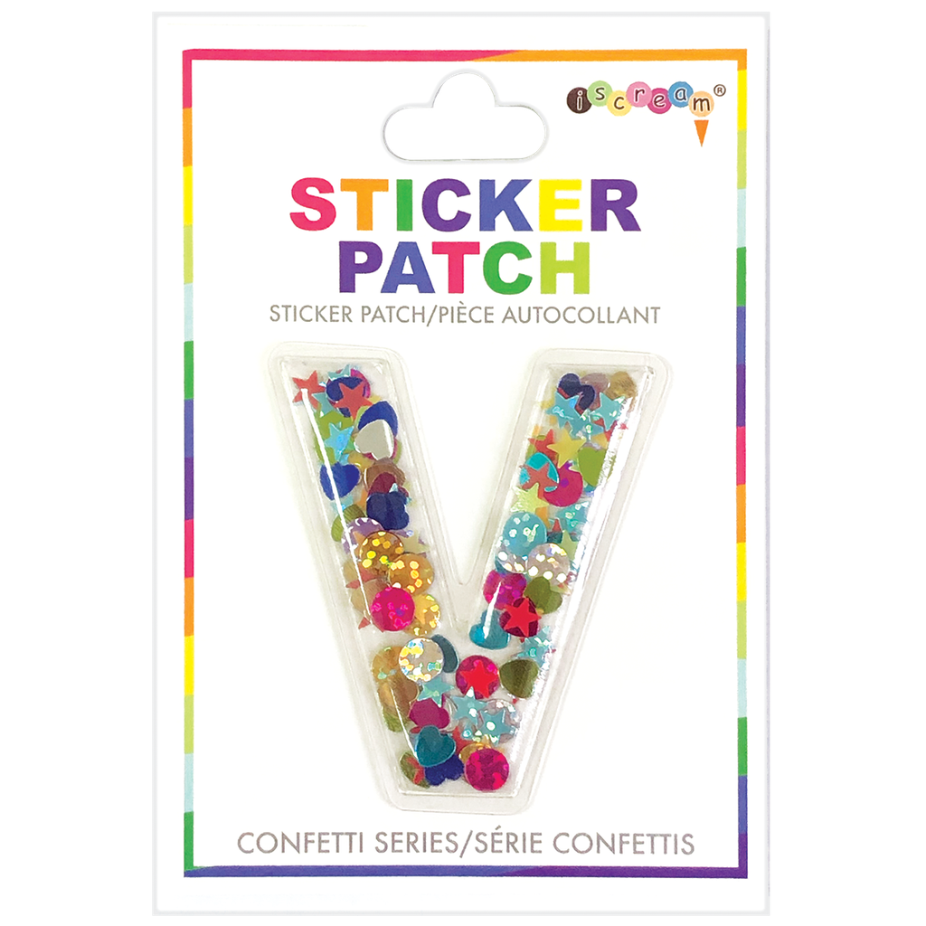V Initial Confetti Sticker Patch