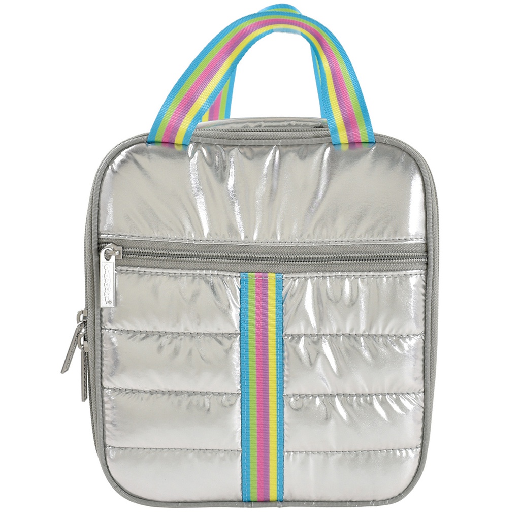 Silver Metallic Rainbow Puffer Lunch Tote
