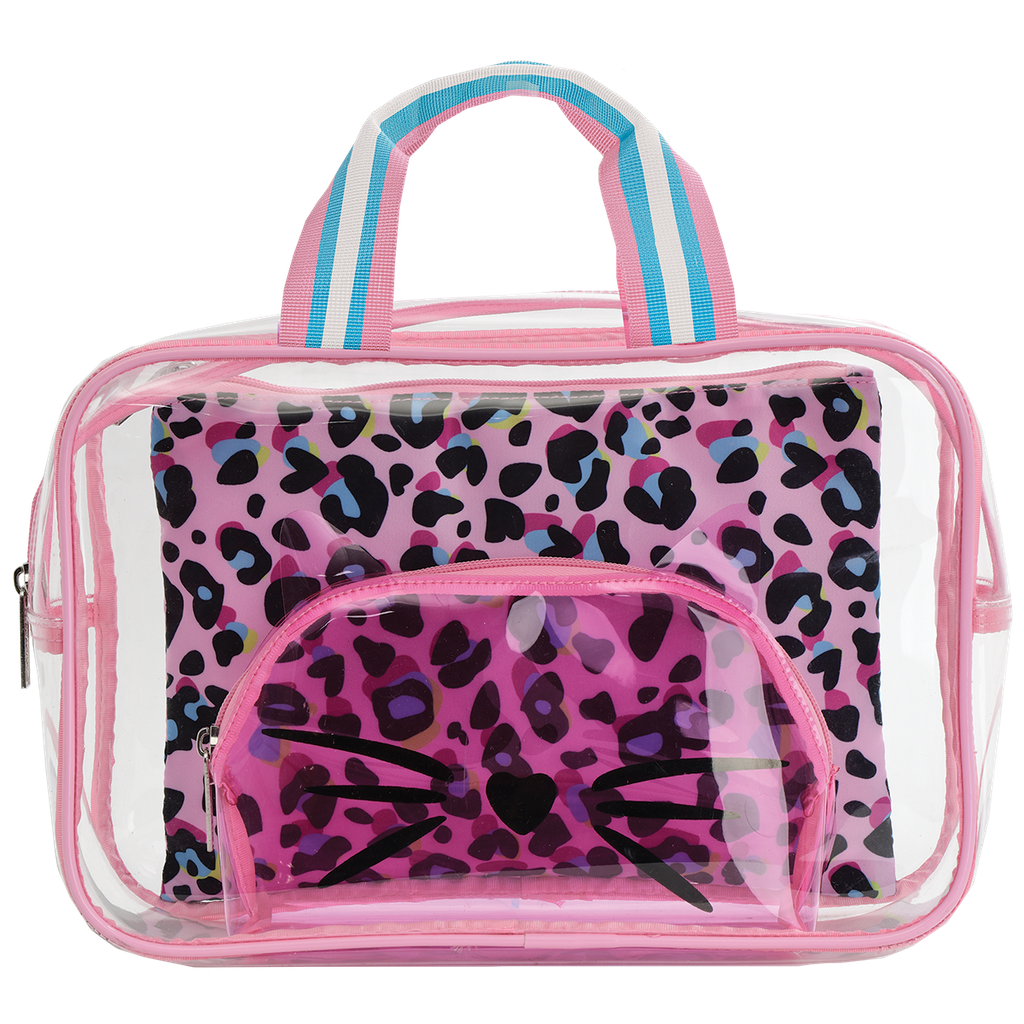 Pink Leopard Cosmetic Bag Trio