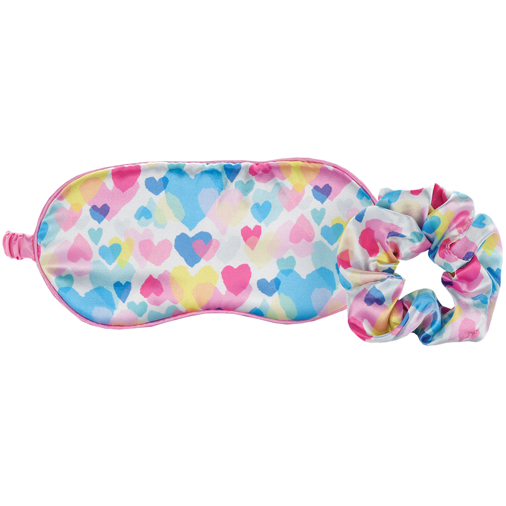 Pastel Hearts Eye Mask and Scrunchie Set