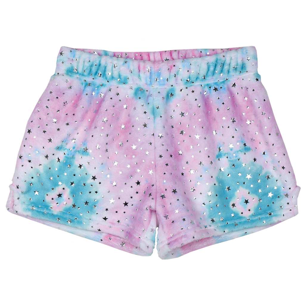 [820-1469XS] Silver Star Tie Dye Plush Shorts (Youth X-Small (4-6))
