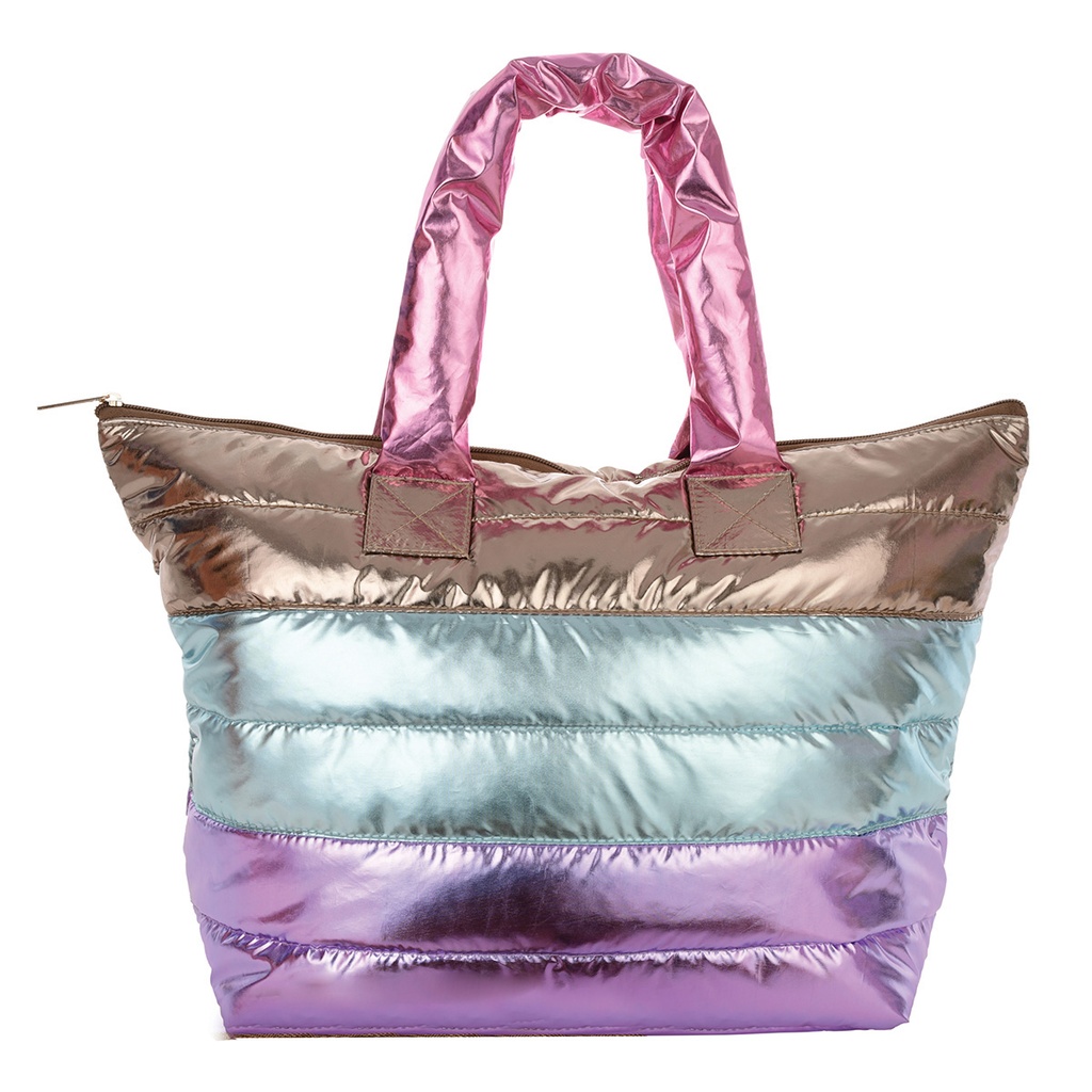 Icy Color Block Puffer Overnight Bag