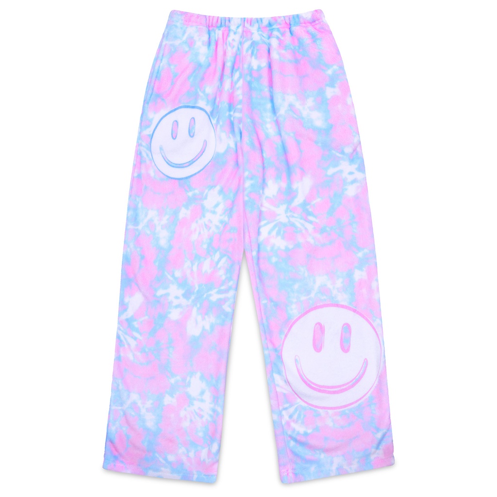[820-1882L] Tie Dye Smile Plush Pants (Youth Large (14))