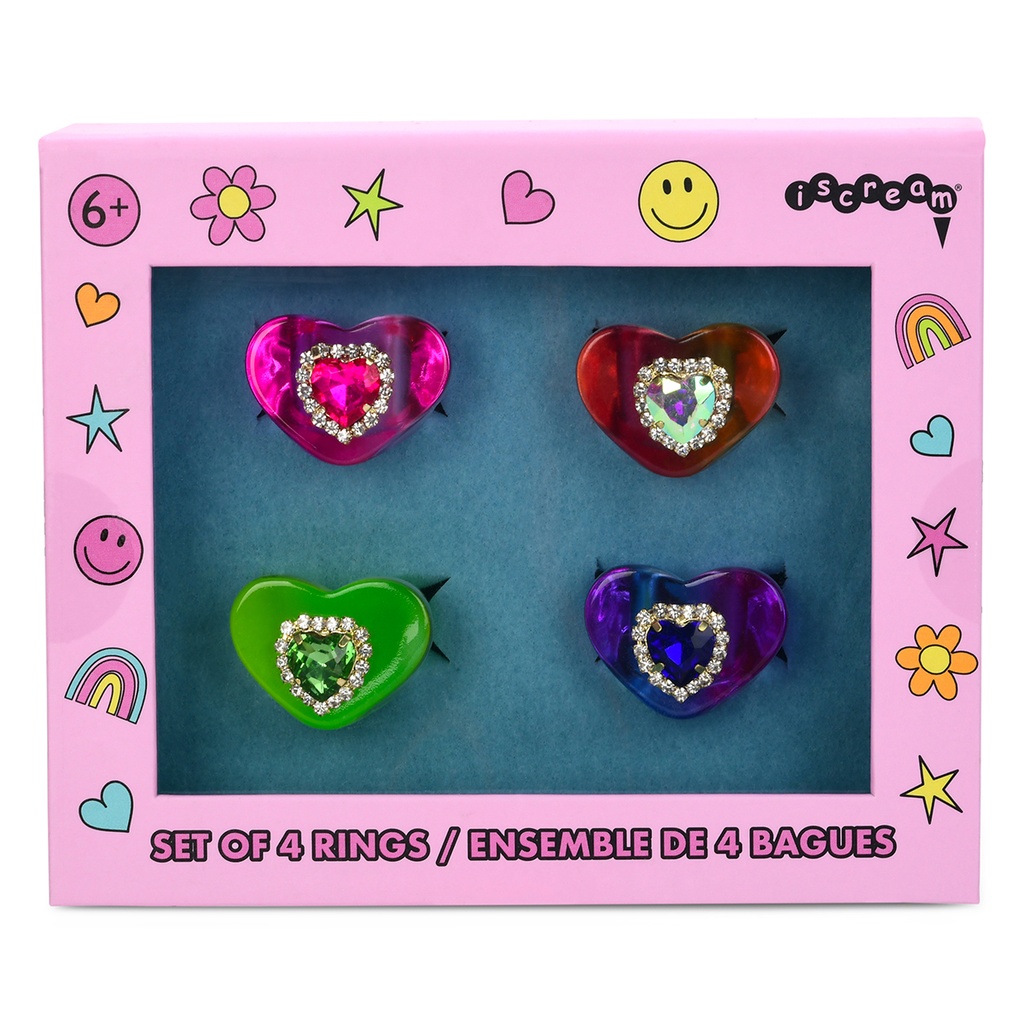 Jewel Heart Rings Set of 4