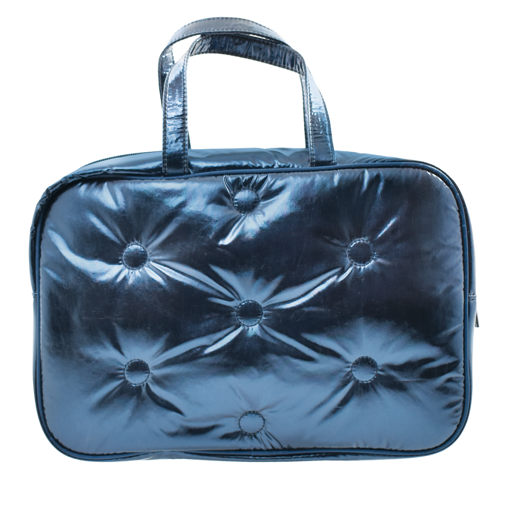 Blue Tufted Metallic Large Cosmetic Bag