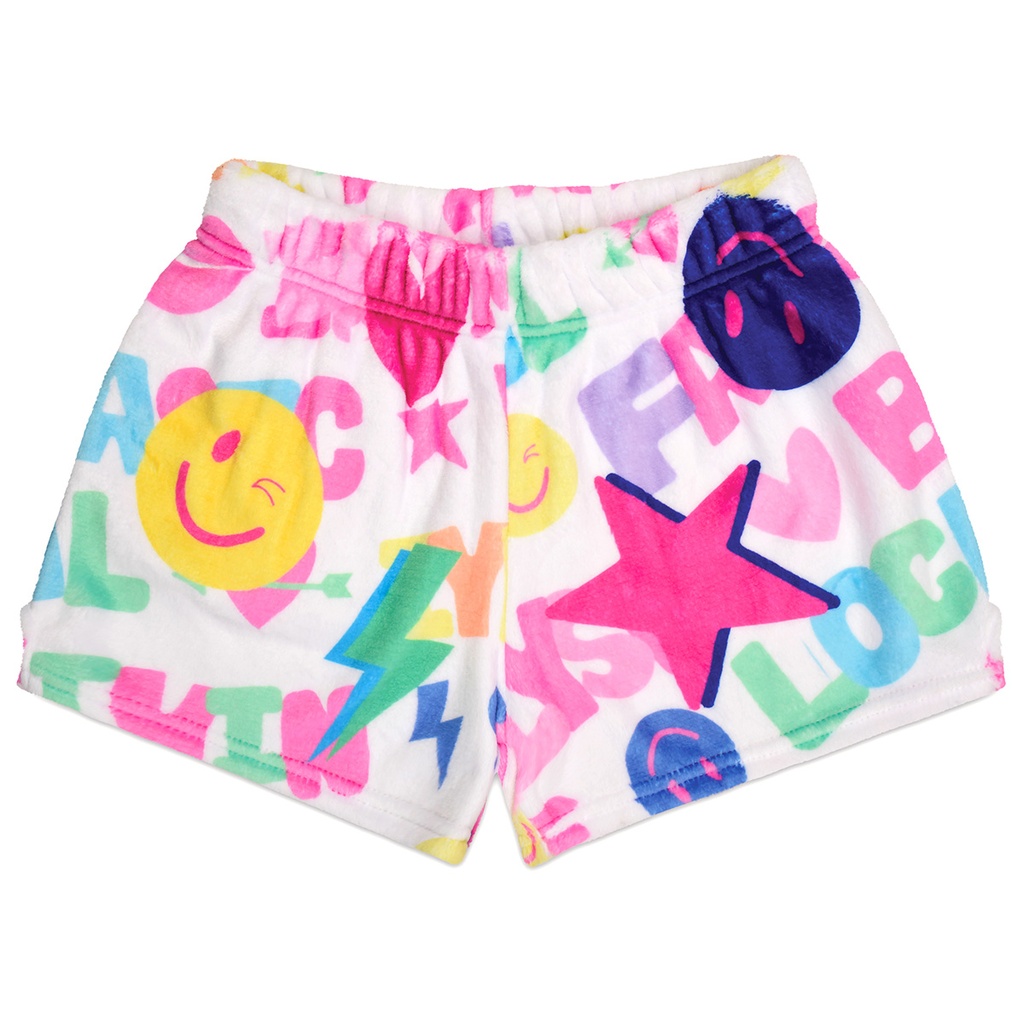 [820-2033AS] Theme Icons Plush Shorts (Adult Small (4-6))
