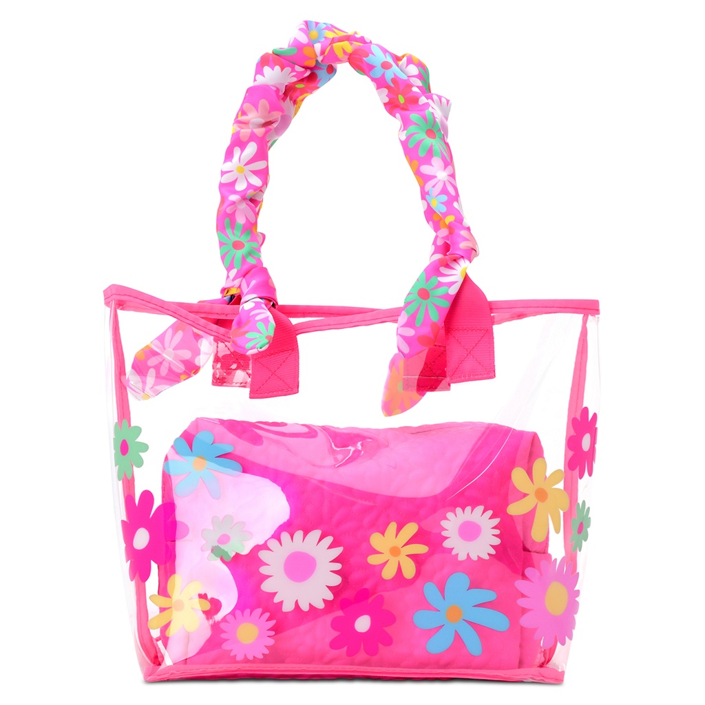 [810-2075] Puffy Flowers Clear Tote and Cosmetic Bag