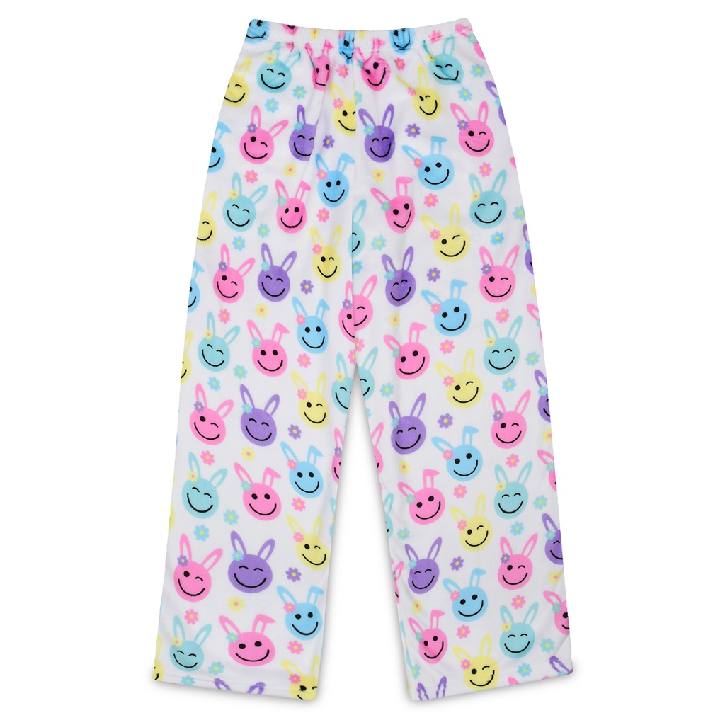 [820-3076XS] Happy Face Bunnies Plush Pants (Youth X-Small (4-6))