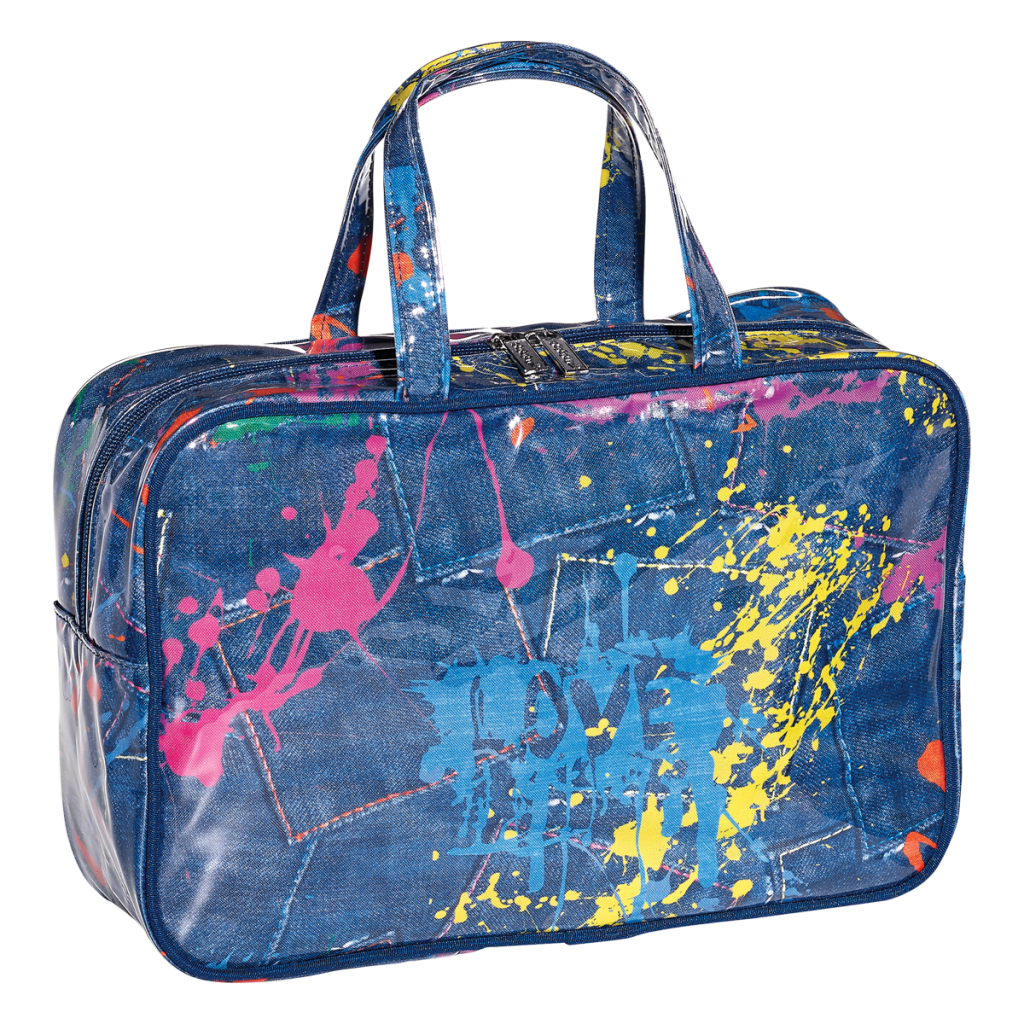 Paint Splatter Denim Large Cosmetic Bag