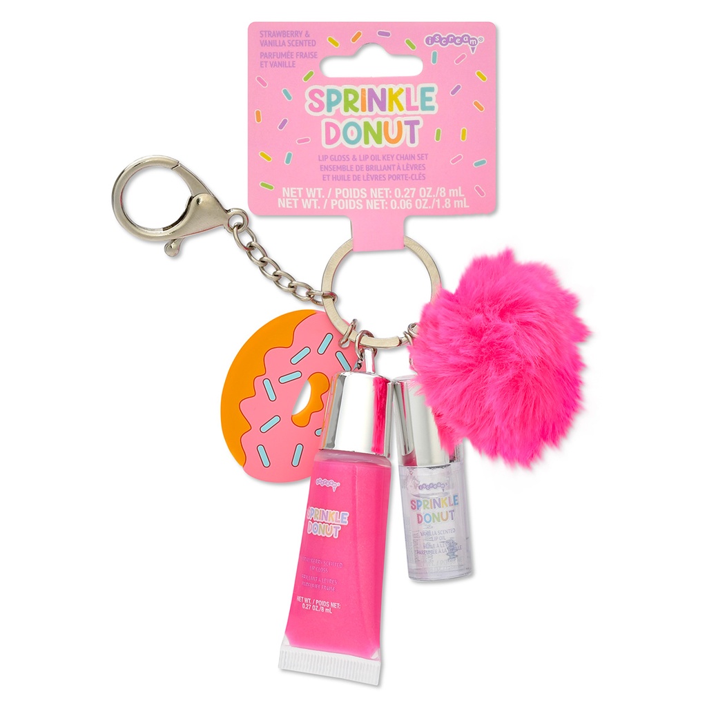 [815-334] Donut Lip Gloss and Lip Oil Key Chain Set