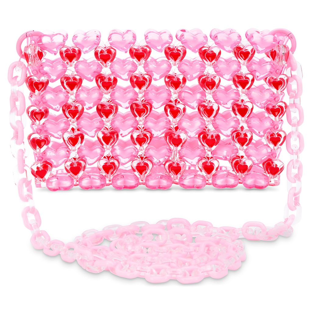 [810-2256] Pink Hearts Beaded Crossbody Bag