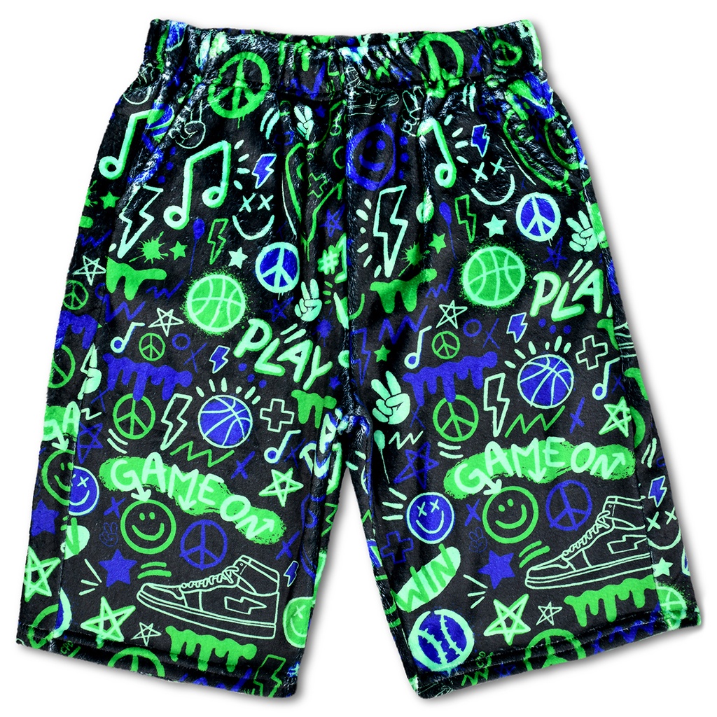 [820-3167AS] Corey Paige Graffiti Gamer Plush Board Shorts (Adult Small (4-6))