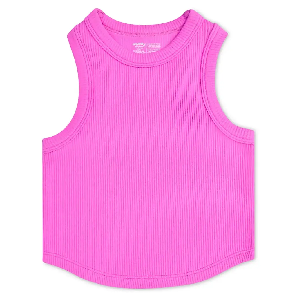 [820-3398S-M] Pretty Pink Cropped Ribbed Racerback Tank Top (Youth Small/Medium (7-10))