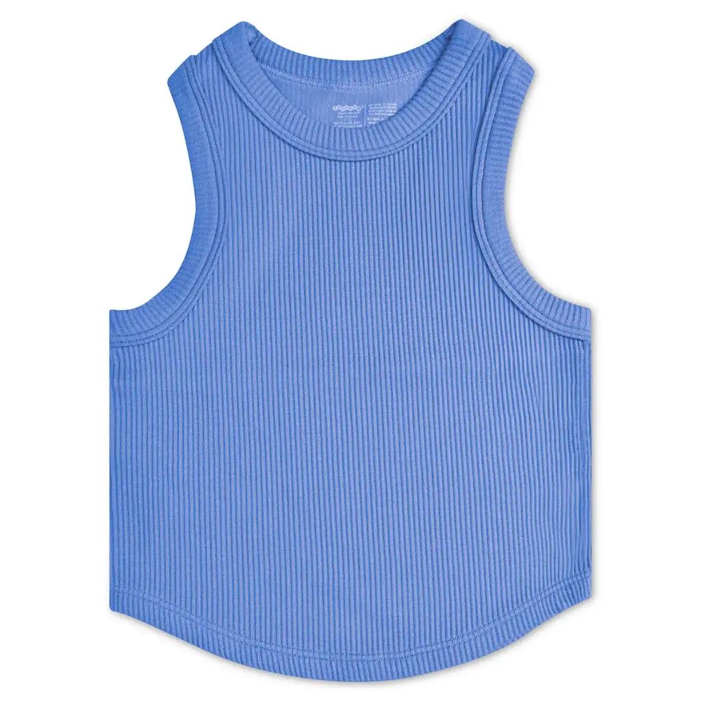 [820-3399S-M] Bright Blue Cropped Ribbed Racerback Tank Top (Youth Small/Medium (7-10))