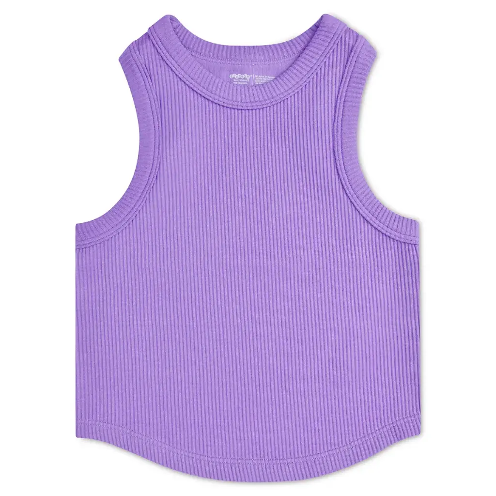 [820-3400S-M] Vivid Violet Cropped Ribbed Racerback Tank Top (Youth Small/Medium (7-10))