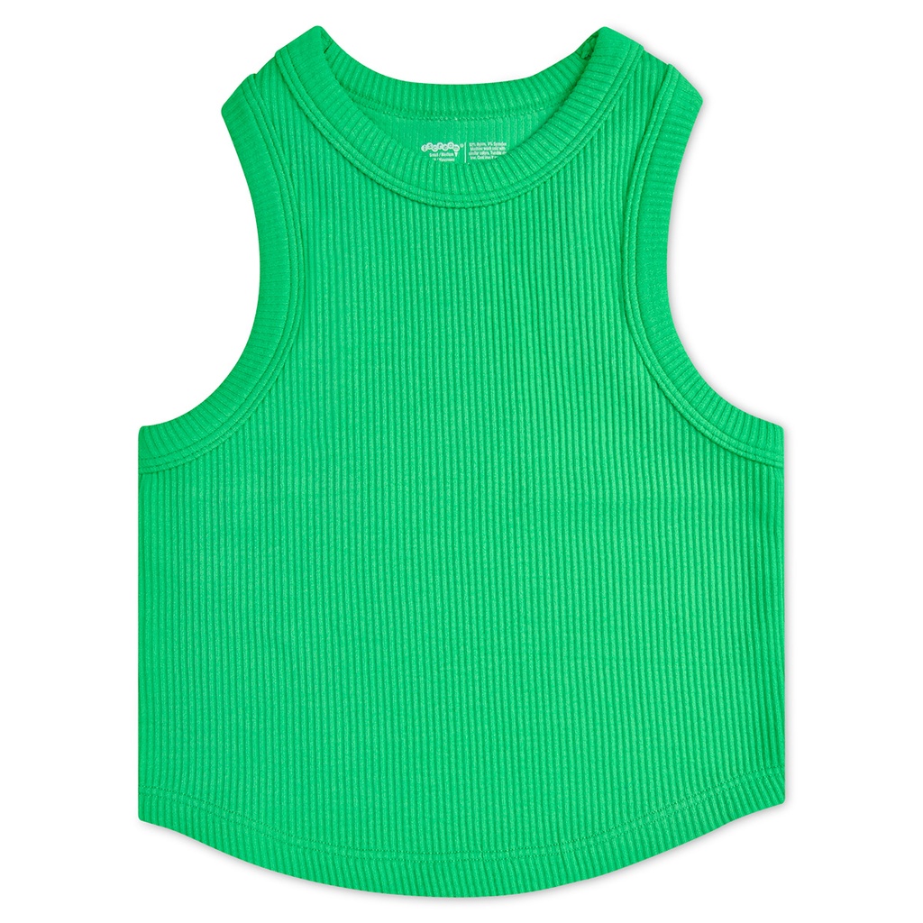 [820-3401S-M] Glam Green Cropped Ribbed Racerback Tank Top (Youth Small/Medium (7-10))