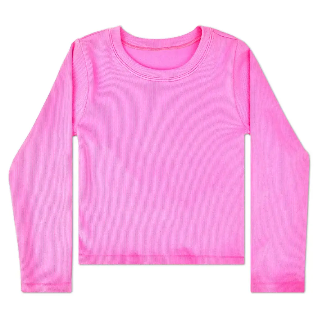 [820-3435S-M] Pretty Pink Ribbed Long Sleeve Shirt (Youth Small/Medium (7-10))